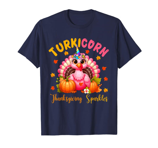 Turkicorn Thanksgiving Sparkles Cute Turkey Unicorn Floral T-Shirt
