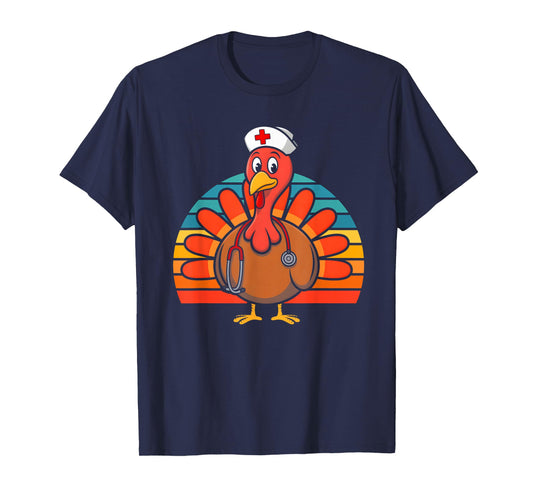 Thanksgiving Fall Autumn Scrub Tops Nursing Turkey Nurse T-Shirt