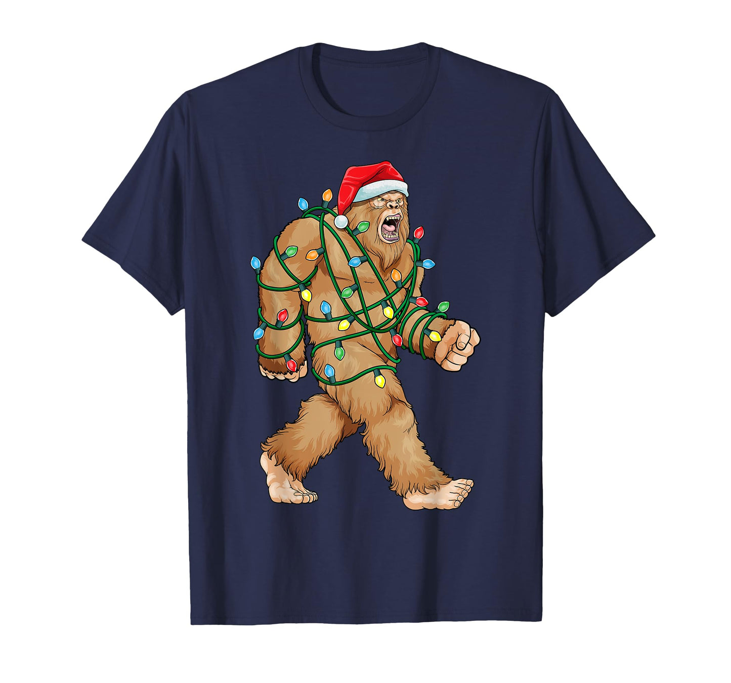 Bigfoot Christmas Shirt Bigfoot Xmas Lights Boys Sasquatch T-Shirt