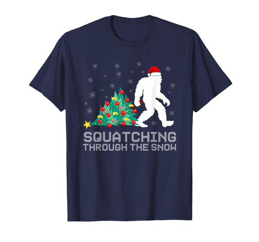 Squatching Through The Snow - Bigfoot Christmas Sasquatch T-Shirt