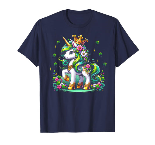 Cute Unicorn Shamrock St Patricks Day Girls Kids Lepricorn T-Shirt