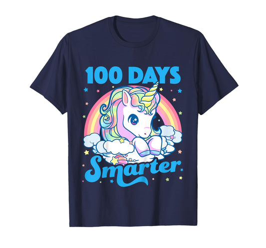 Kids 100 Days Smarter Unicorn Girls Teacher 100th Day of School T-Shirt