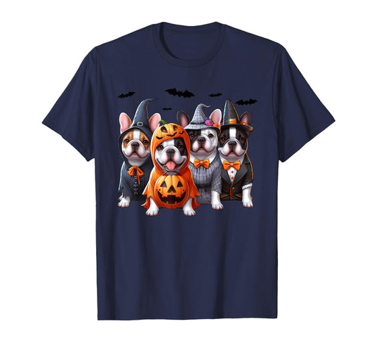 Frenchie Ghost And Witch Dog, French Bulldog Halloween Boo Men Women Kids T-Shirt