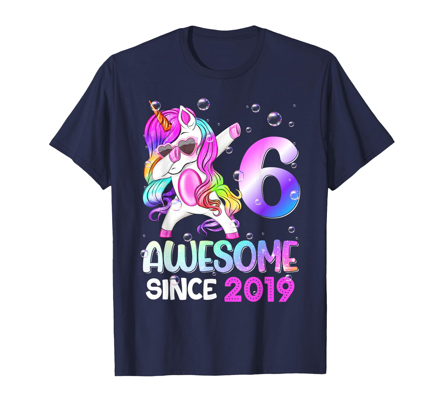 Awesome Since 2019 Dabbing Unicorn 6th Birthday T-Shirt
