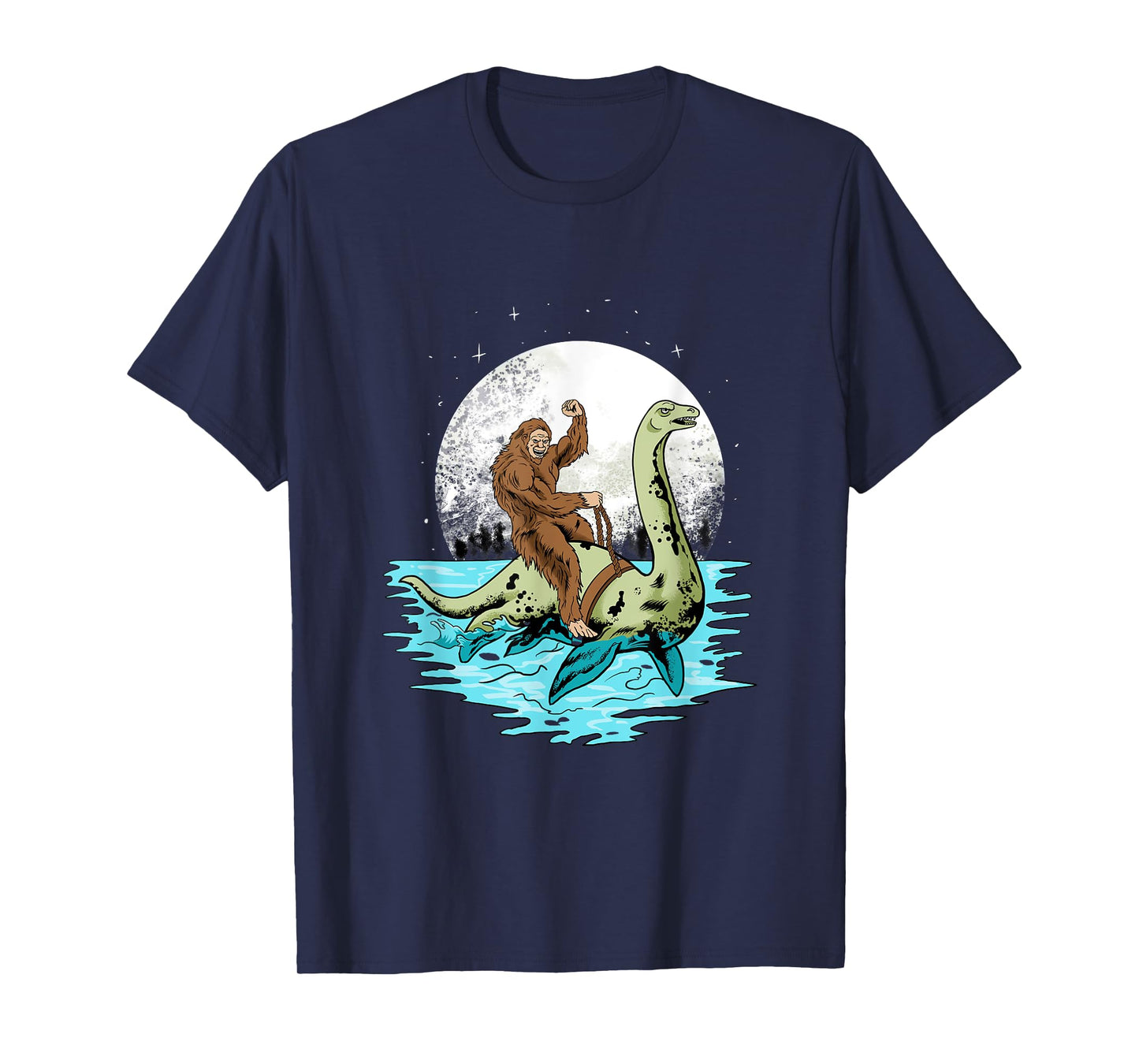 Bigfoot Sasquatch Riding The Hole Ness Monster Funny T-Shirt