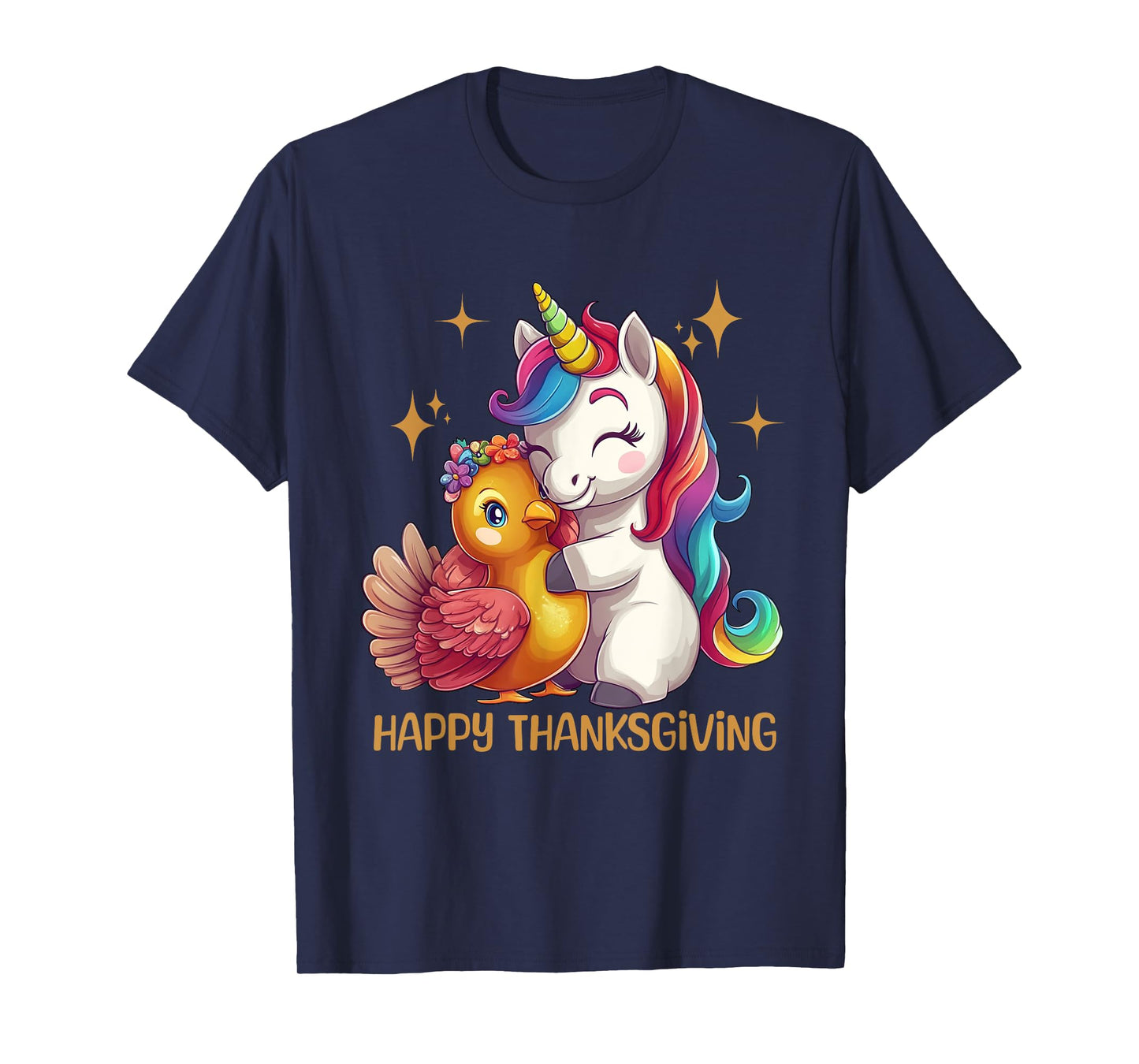 Happy Thanksgiving Shirt Girls Fall Unicorn Hugging Turkey T-Shirt