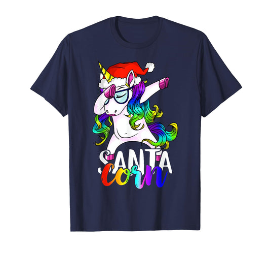 Santacorn Dabbing Unicorn Boys Girls Women Xmas Pajamas Tee T-Shirt