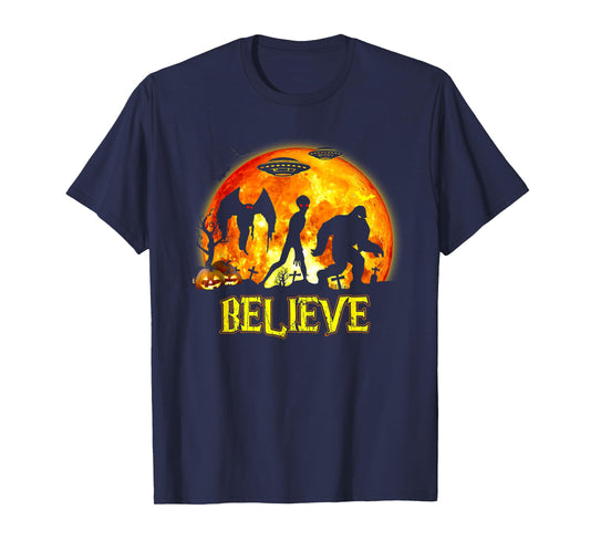 Spooky Believe Bigfoot Mothman Alien Halloween Sasquatch T-Shirt