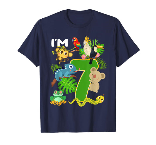 I'm 7 Year Old Birthday Rainforest Animals 7th Bday Kids T-Shirt