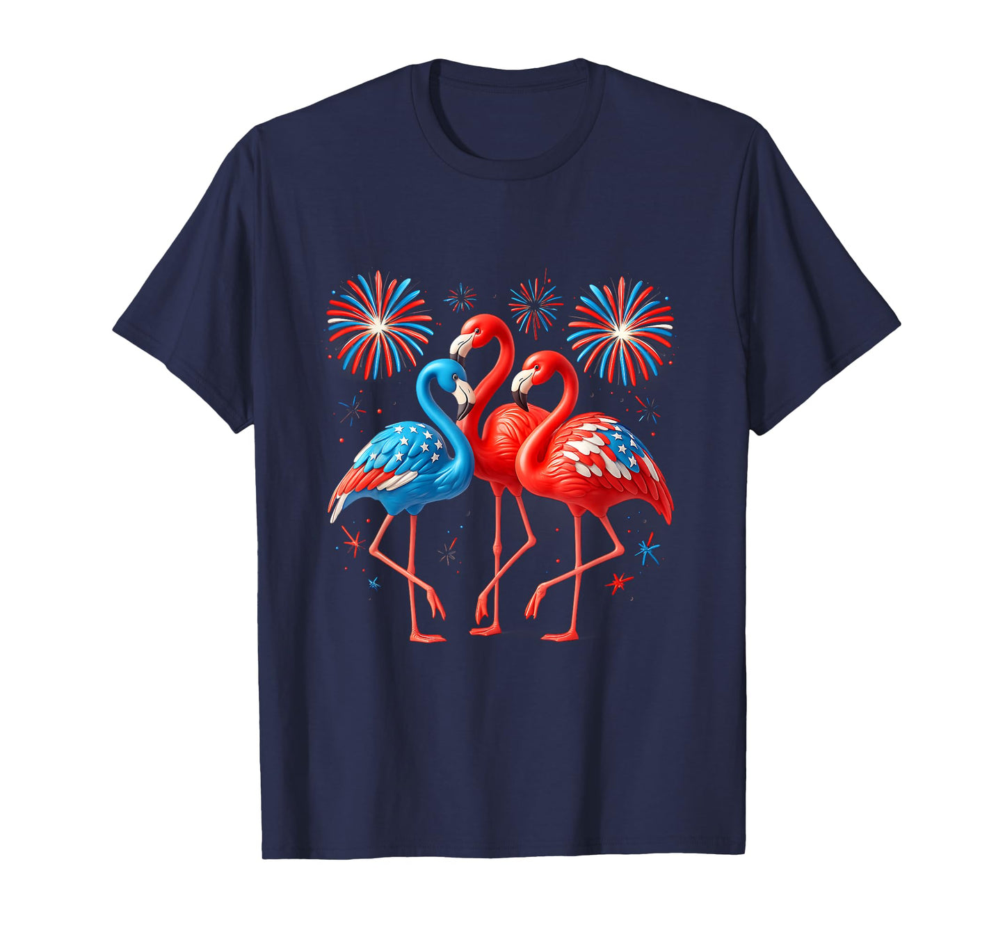 Independence Day American Flag Flamingo Firework 4Th Of July T-Shirt