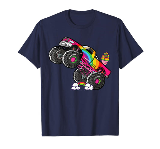 Girls Monster Truck Pink Rainbow Monster Truck Girl Women T-Shirt