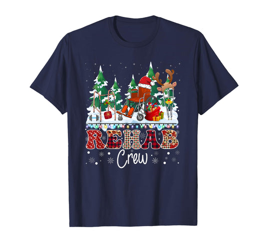 Rehab Crew Wheelchair Santa Hat Reindeer Christmas Tree T-Shirt