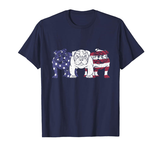 Unique English Bulldog Dog American Flag Retro Puppy Lover T-Shirt