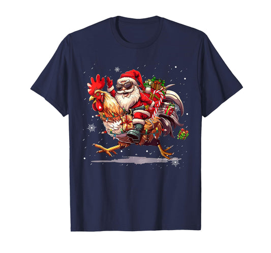 Merry Christmas 2025 Funny Santa Riding Chicken Christmas T-Shirt