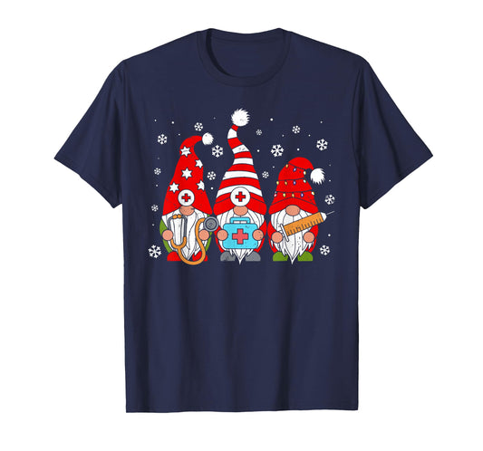 Nurse Christmas Gnomes Xmas Scrub Top ER Rn Nursing Gnomies T-Shirt