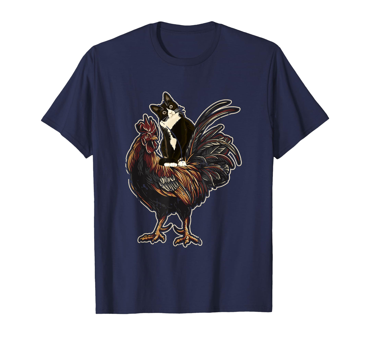 Black Cat Riding a Chicken Rooster Funny Animal Farming Men Women Girls Kids T-Shirt