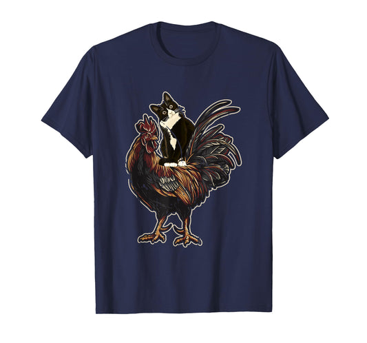 Black Cat Riding a Chicken Rooster Funny Animal Farming Men Women Girls Kids T-Shirt