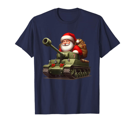 Christmas Santa On A Military Tank, Xmas Tank T-Shirt