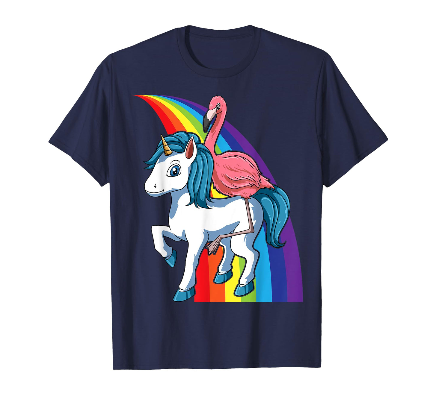Flamingo Riding Unicorn Rainbow Flamingo Lovers Unicorn T-Shirt