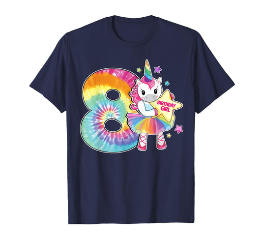 8th Birthday Unicorn Shirt Gift for Girls Age 8 Tie Dye Tee T-Shirt