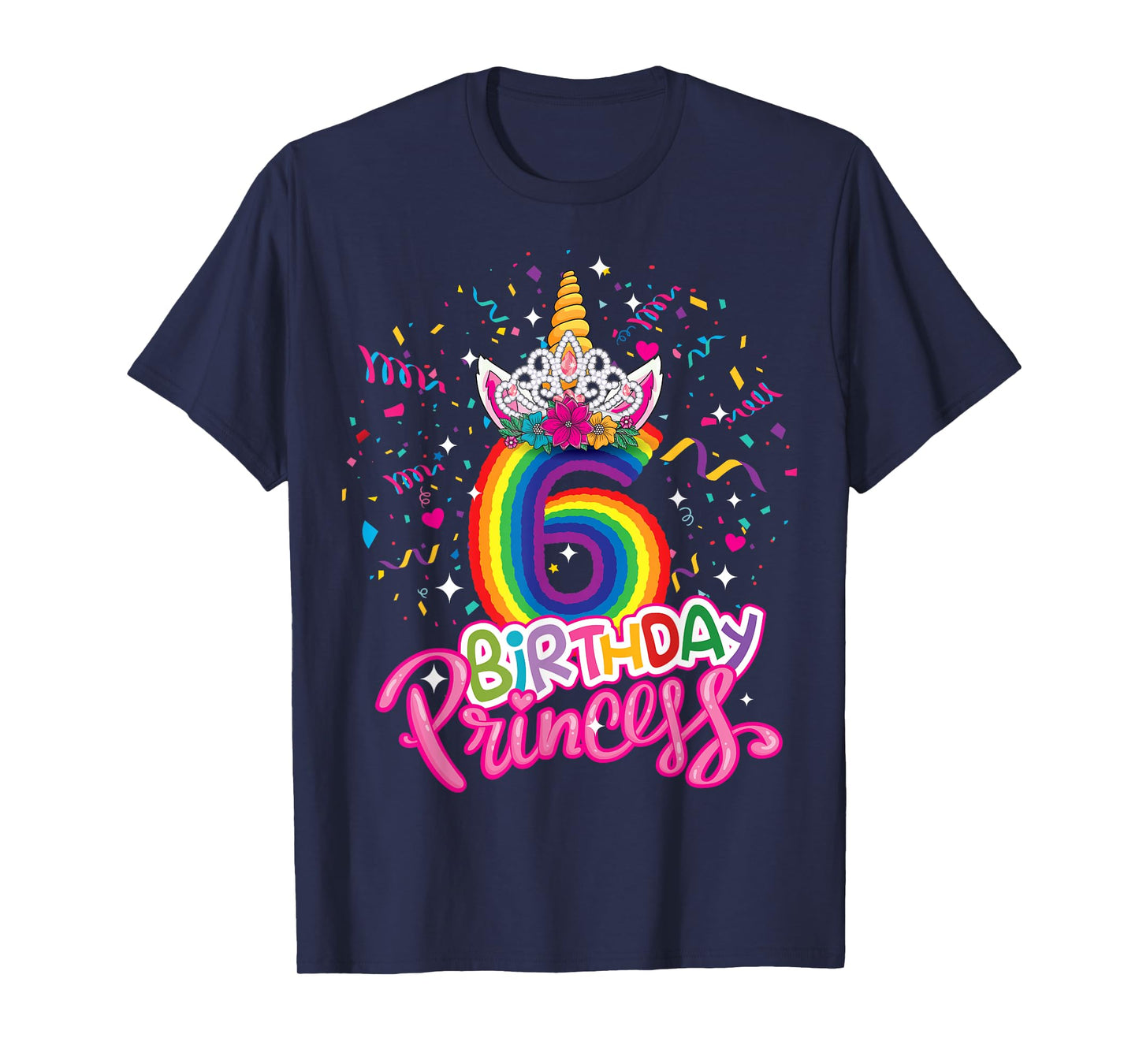 Kids Birthday Princess Unicorn Crown 6th Birthday Girl Party T-Shirt