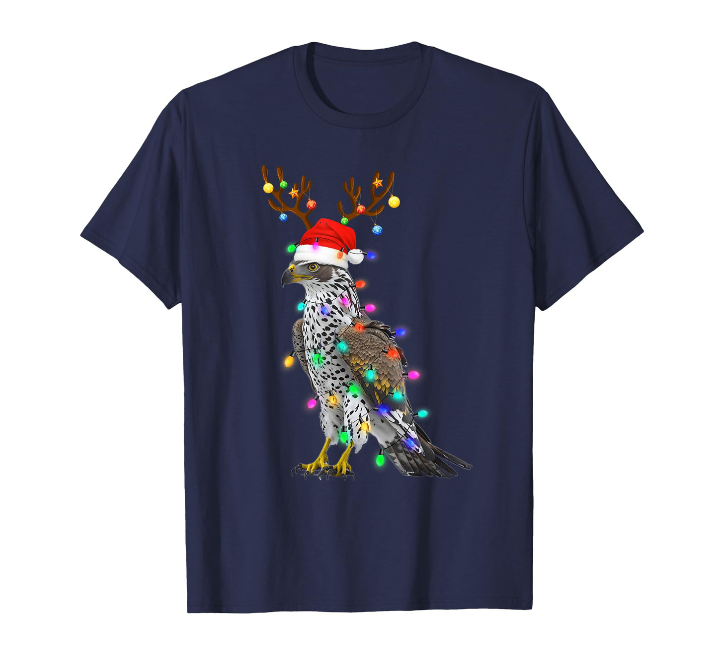 Santa Hat Funny Falcon Tree Xmas Light Bird Christmas T-Shirt