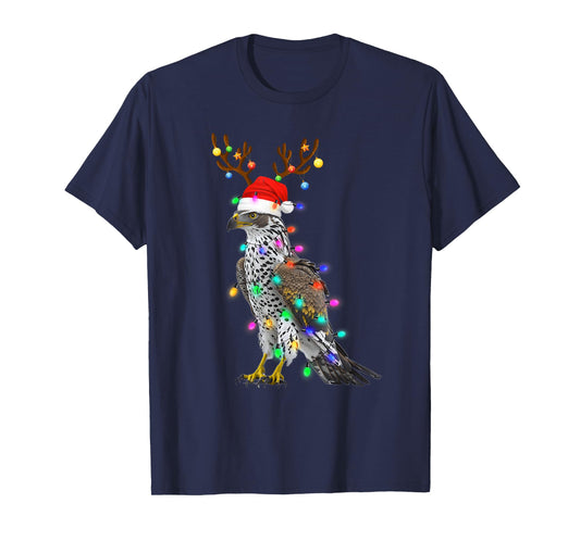 Santa Hat Funny Falcon Tree Xmas Light Bird Christmas T-Shirt