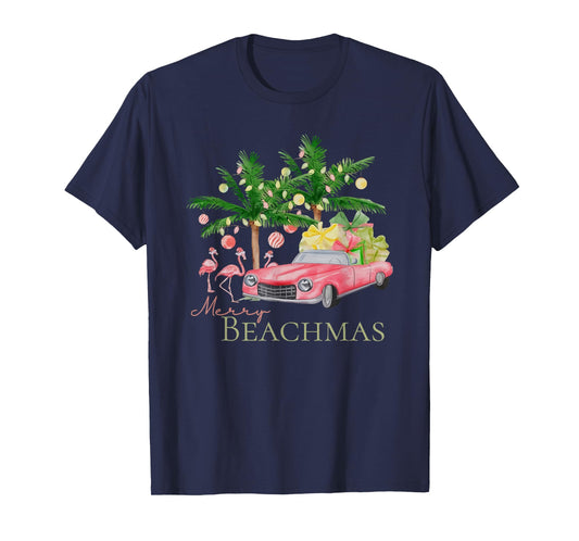Merry Beachmas Tropical Christmas Santa Flamingo Hawaii Men Women T-Shirt