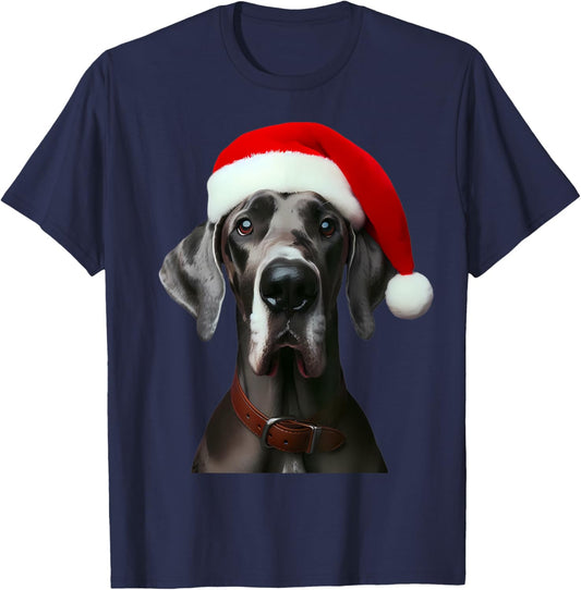 Great Dane With Santa Hat Christmas Xmas Dog Owner Mom Dad T-Shirt