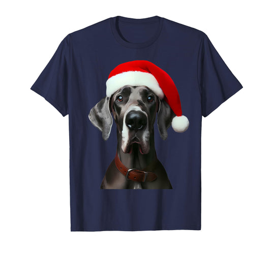 Great Dane With Santa Hat Christmas Xmas Dog Owner Mom Dad T-Shirt for Men Women Kids
