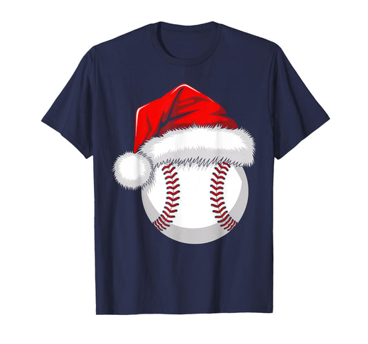 Funny Santa Hat Xmas Sport Lover Christmas Baseball Player T-Shirt