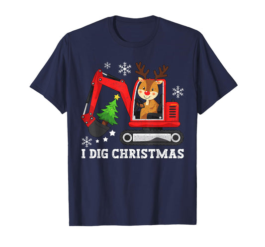 Reindeer Dig Christmas Cute Xmas Excavator Kids Boy Toddler T-Shirt