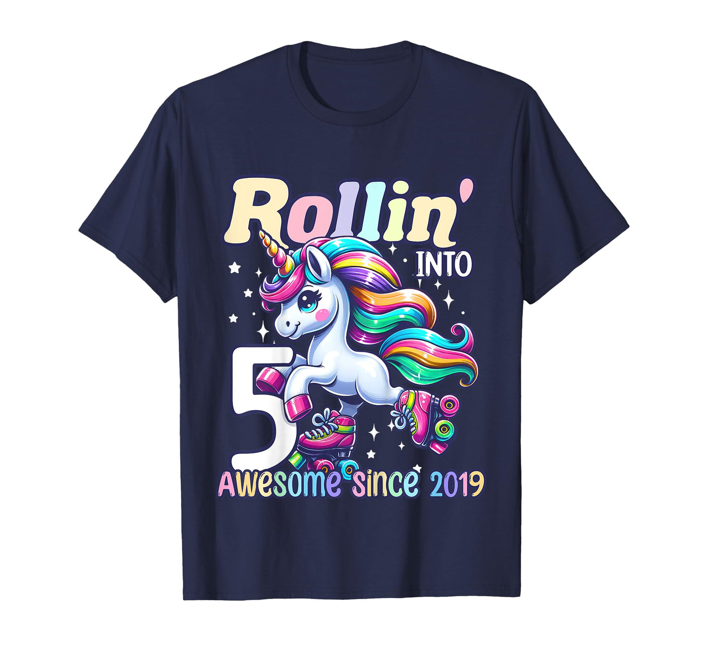 Unicorn 5th Birthday 5 Year Old Roller Skate Party Girls T-Shirt