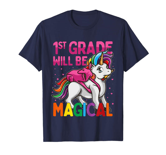 First Grade Will Be MAGICAL Unicorn 1st Grade Pink Stars T-Shirt