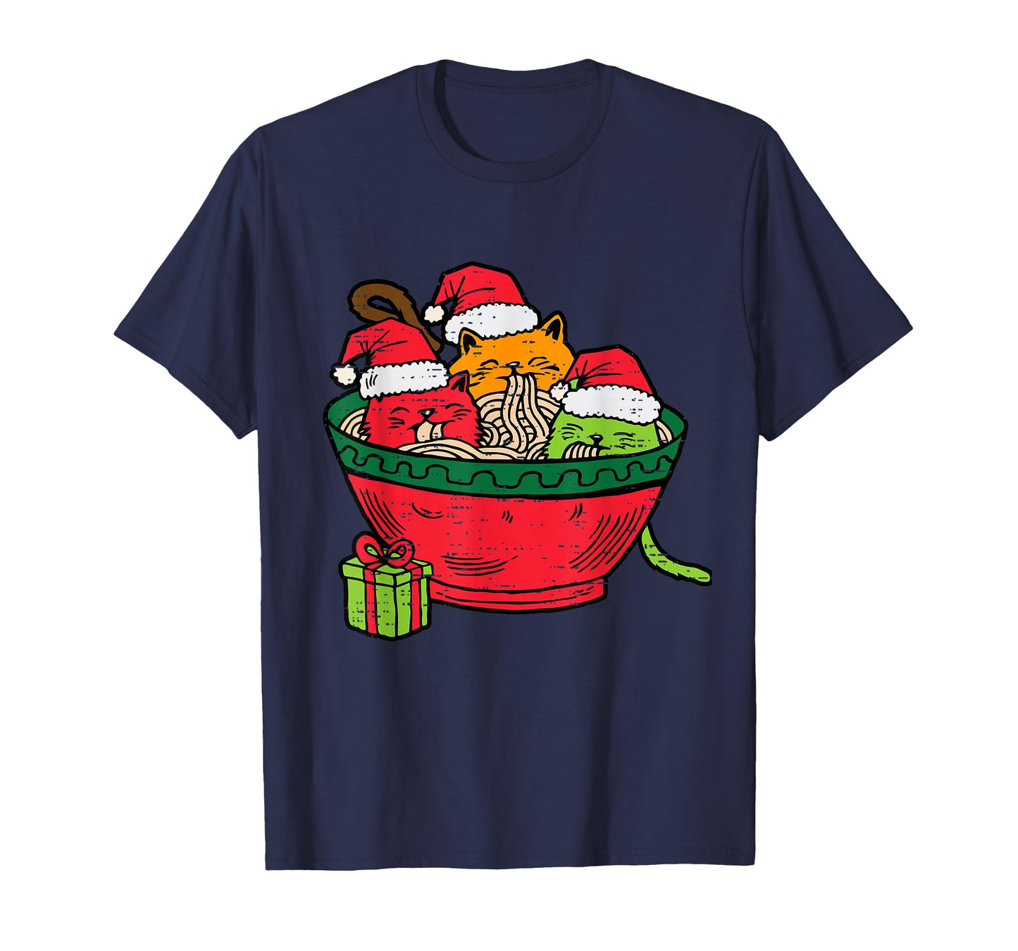 Christmas Ramen Cat Santa Anime Meow Kitty Meow Cat Lover T-Shirt