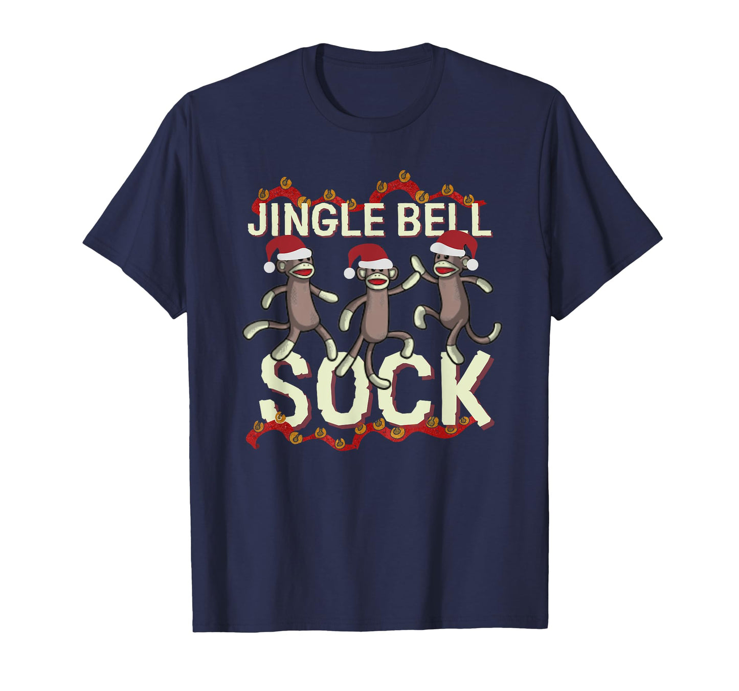 Jingle Bell Sock Funny Sock Monkey Christmas T-Shirt