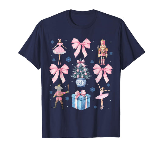Pink Coquette Bow Christmas Nutcracker Ballet Xmas Holiday T-Shirt