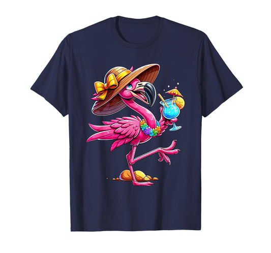 Funny Flamingo Hawaiian Summer Tropical Luau Women Girls Kid T-Shirt