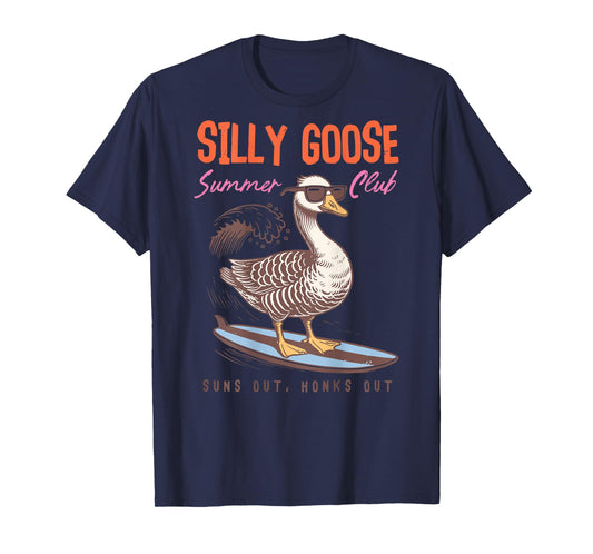 Funny Silly Goose Summer Club Surfer Bird Suns Out Honks Out T-Shirt