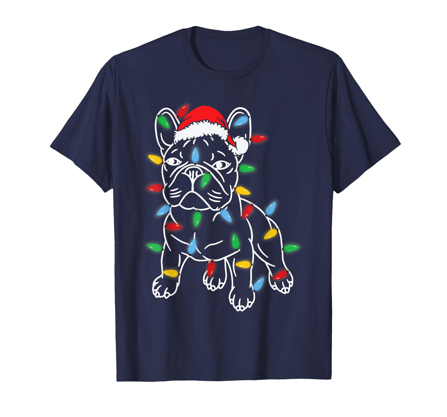 Funny French Bulldog Dog Christmas Light Tree Xmas Pajama Men Women Kids T-Shirt