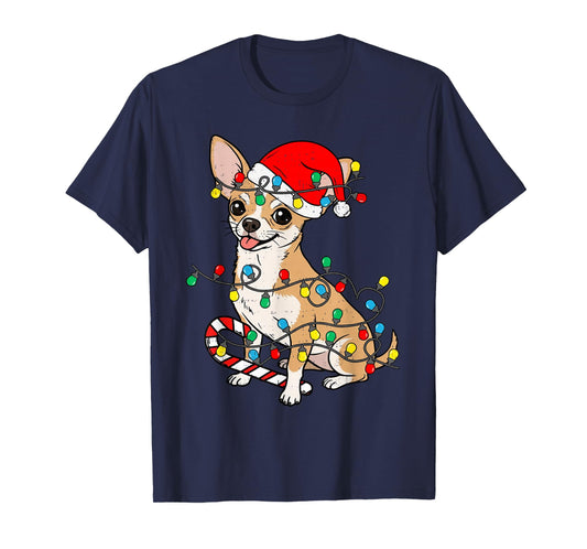 Chihuahua Dog Christmas Lights Santa Xmas Pet Dog Lover T-Shirt
