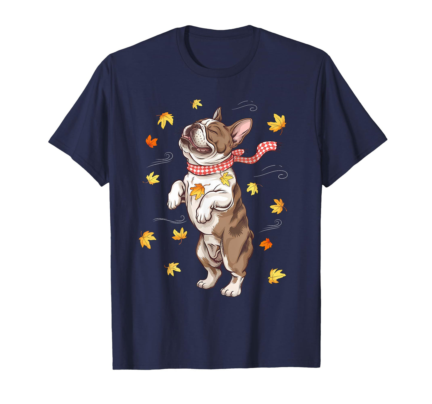 Cute Dog Autumn Fall Breeze Leaves French Bulldog T-Shirt