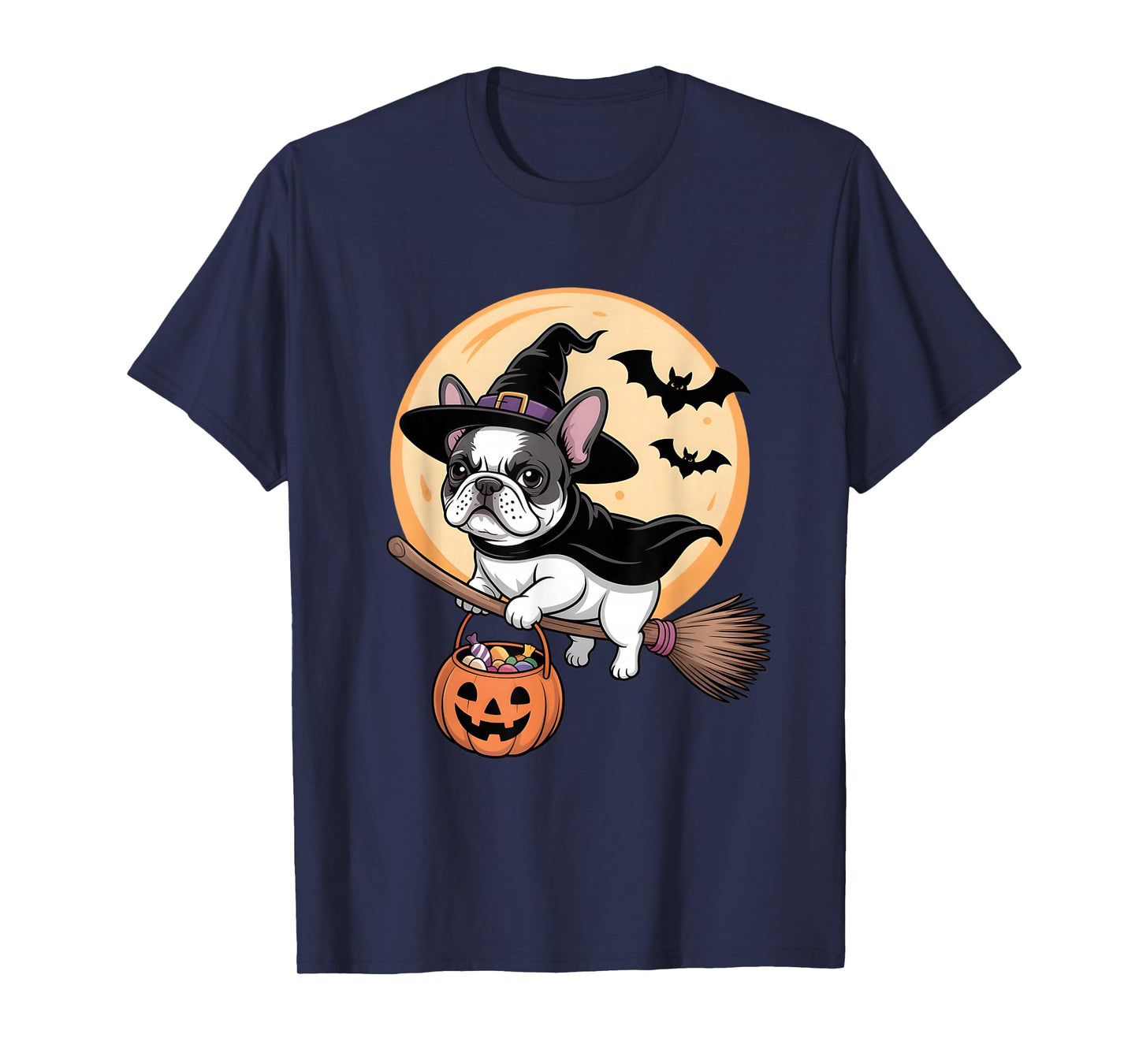 French Bulldog Witch Hat Pumpkin Halloween Costume Men Women T-Shirt