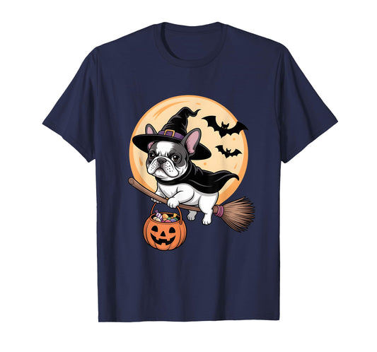 French Bulldog Witch Hat Pumpkin Halloween Costume Men Women T-Shirt