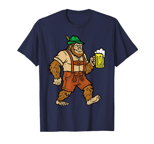 Oktoberfest German Bigfoot Sasquatch Beer Lederhose Mens T-Shirt