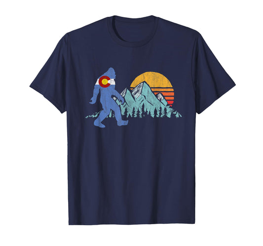 Retro Bigfoot Sun & Mountain State Flag of Colorado Graphic T-Shirt