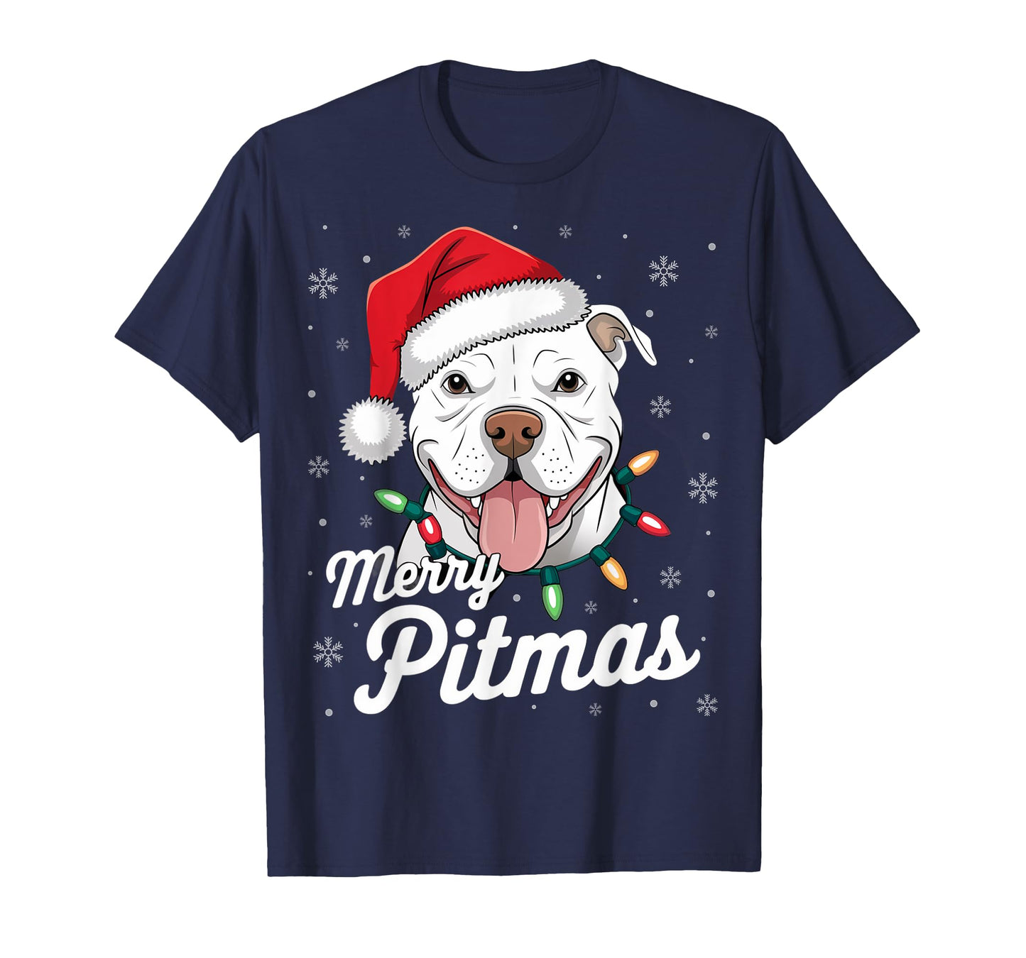 Merry Pitmas Pitbull Dog Xmas Lights Santa Hat Christmas T-Shirt for Men Women