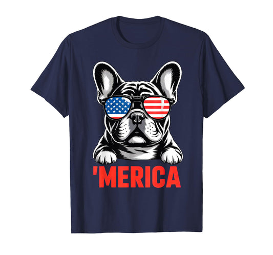 Merica French Bulldog American Flag 4th of July Frenchie Men Women Girls Kids T-Shirt