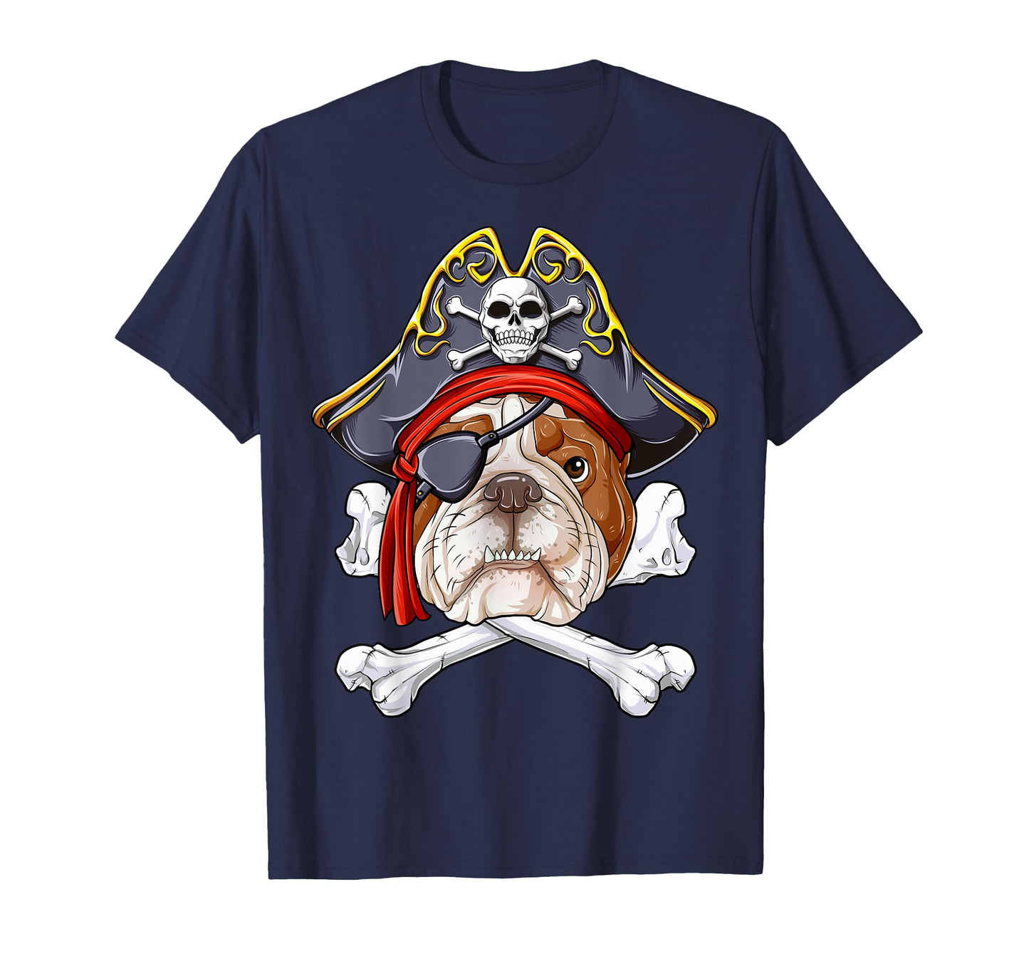 English Bulldog Pirate Jolly Roger Flag Skull Crossbones T-Shirt