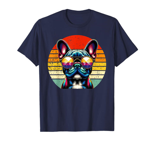 French Bulldog Wearing Sunglasses Vintage Retro Sunset T-Shirt